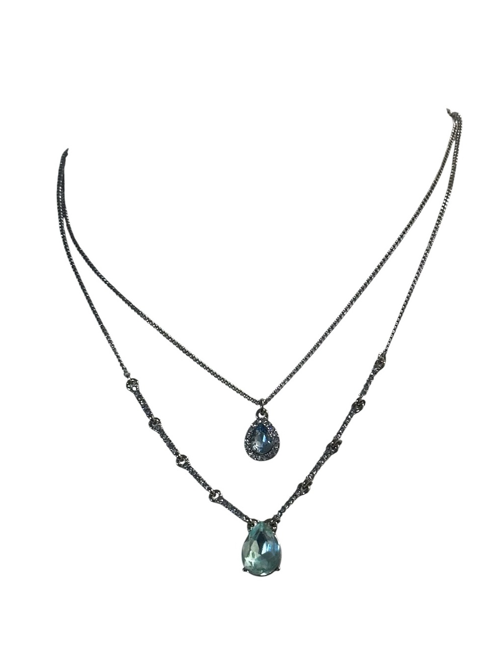 NWT - Givenchy Double Chain Choker Necklace with Blue Teardrop Crystals.
